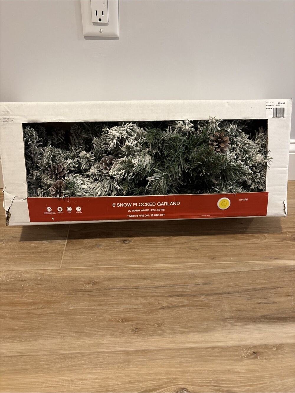 Kohl’s 6’ Snow Flocked Garland LED Lights w/Timer Christmas Decor Tested & Works